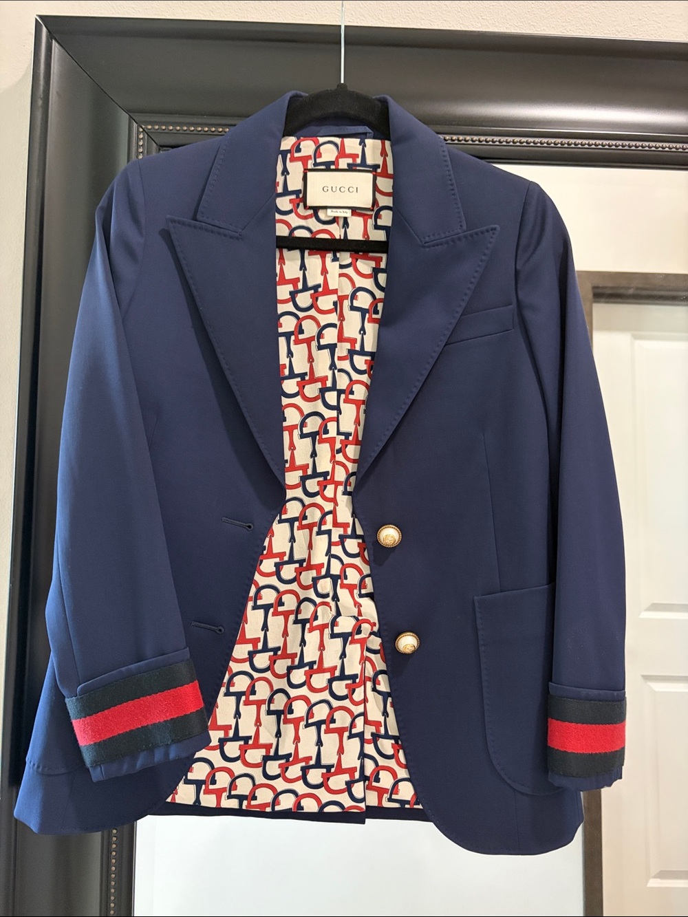 Gucci Navy Blue Blazer with Red & Green Trim
